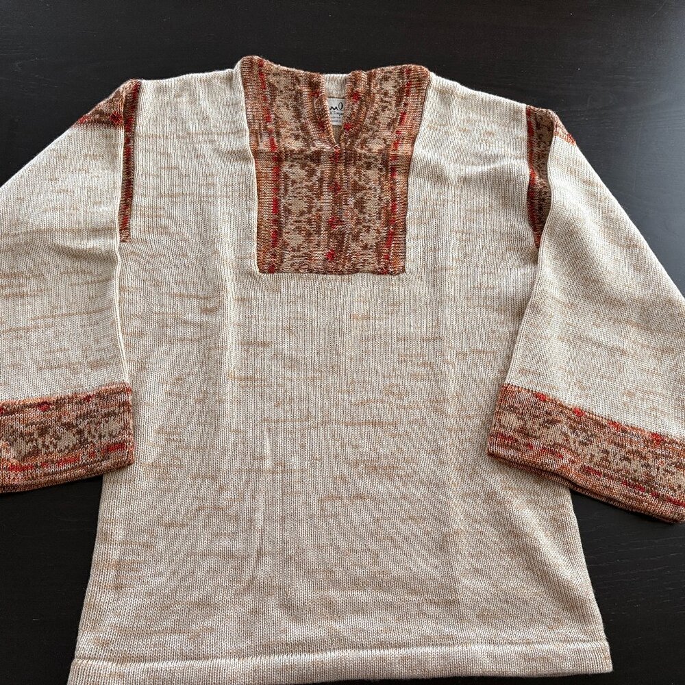 Vintage Womens Kimlon Acrylic Hippie Bell Sleeve V-Neck Sweater Size Small